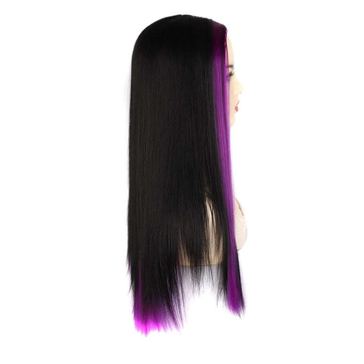 Fashion Medium Haircut Side Bangs Highlight Color Long Straight Wig(Black Ink Green)