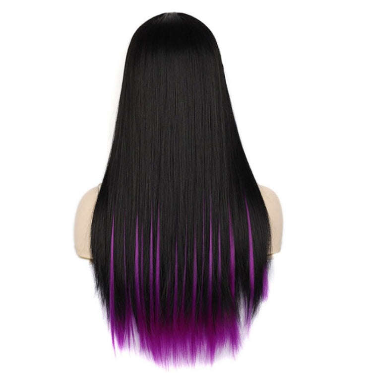Fashion Medium Haircut Side Bangs Highlight Color Long Straight Wig(Black Ink Green)