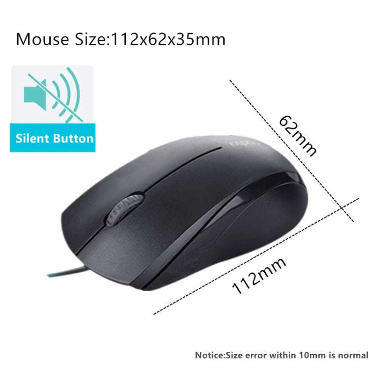 Rapoo N1600 1000 DPI 3 Keys Office Business Silent Wired Mouse, Cable Length: 1.5m(Black)
