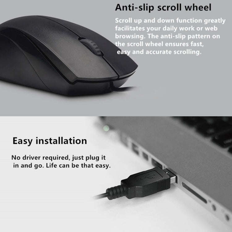 Rapoo N1600 1000 DPI 3 Keys Office Business Silent Wired Mouse, Cable Length: 1.5m(Black)