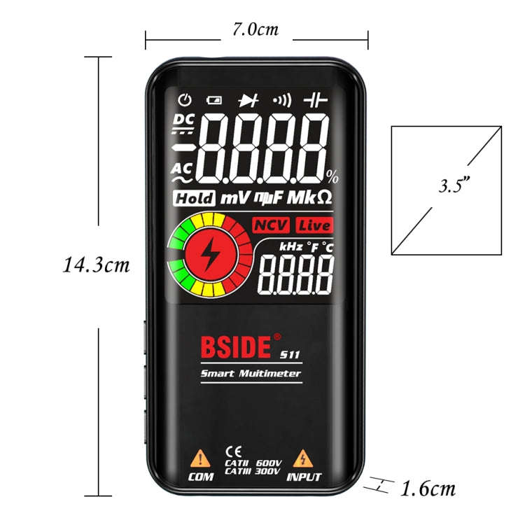 BSIDE Digital Multimeter 9999 Counts LCD Color Display DC AC Voltage Capacitance Diode Meter, Spe...
