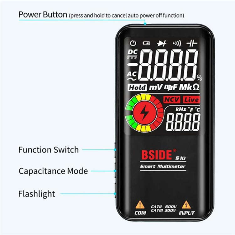 BSIDE Digital Multimeter 9999 Counts LCD Color Display DC AC Voltage Capacitance Diode Meter, Spe...