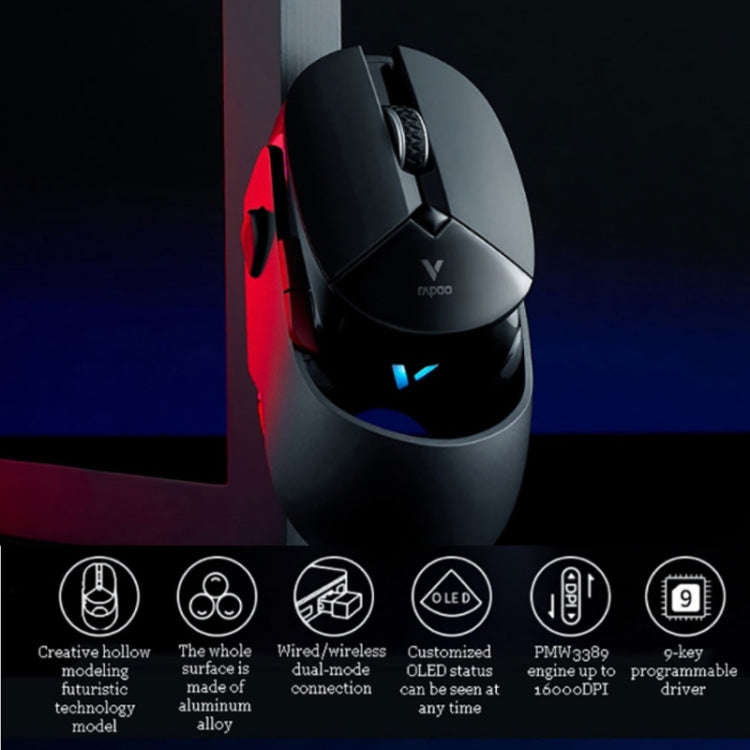Rapoo VT960 1600 DPI 7 Keys Dual Mode Macro Programmable Symphony RGB Backlit Wireless Gaming Mou...