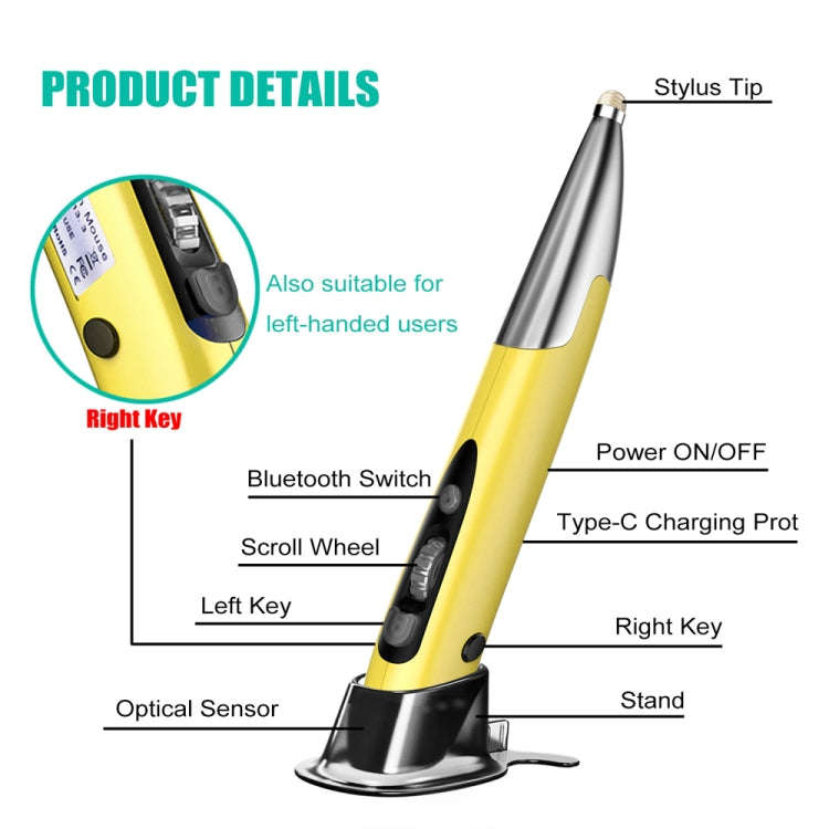PR-A19 2.4GHz Wireless Charging Bluetooth Mouse Pen Type Shining Quiet Mouse(Green)