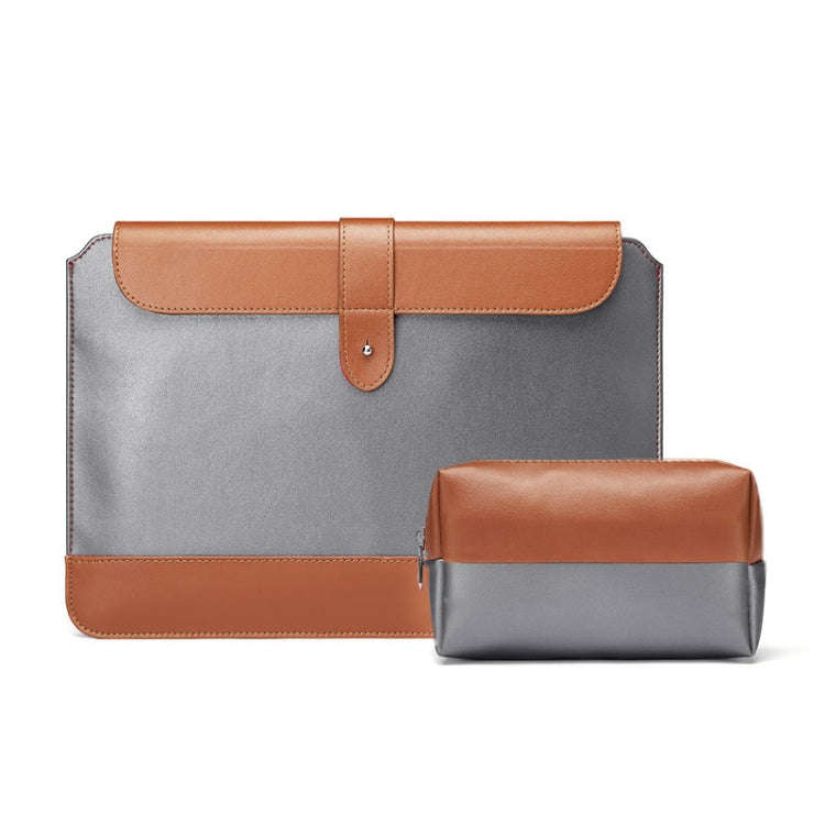 Horizontal Microfiber Color Matching Notebook Liner Bag, Style: Liner Bag+Power Bag(Gray + Brown)...