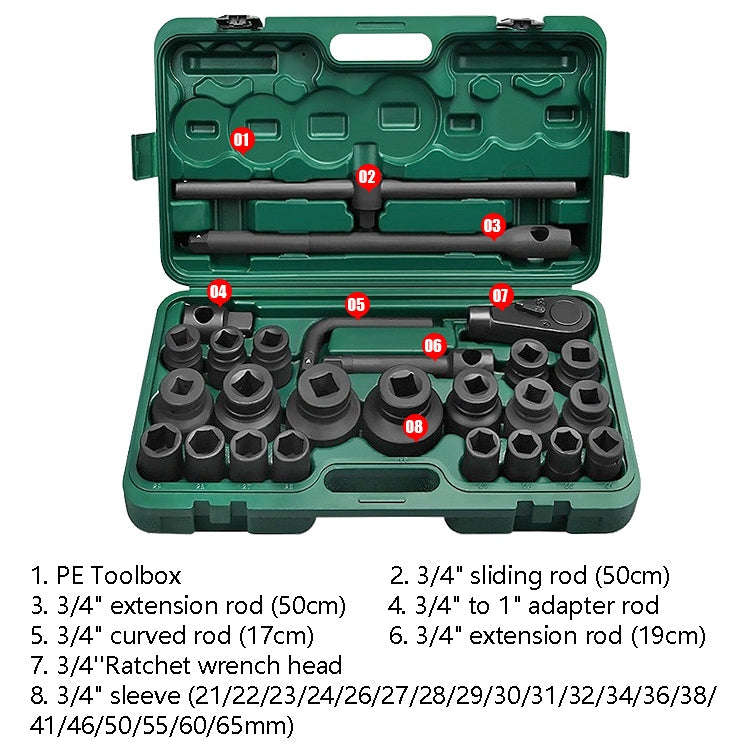 26 PCS / Set Hexagonal Heavy-Duty Socket Auto Repair Socket Wrench(Black Hexagonal)