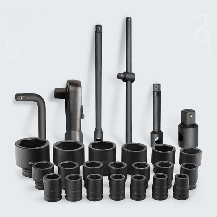26 PCS / Set Hexagonal Heavy-Duty Socket Auto Repair Socket Wrench(Black Hexagonal)