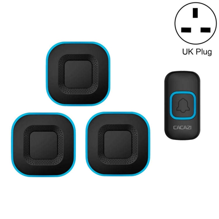 CACAZI V028F 1 For 3 Wireless Music Doorbell without Battery, Plug:UK Plug(Black)