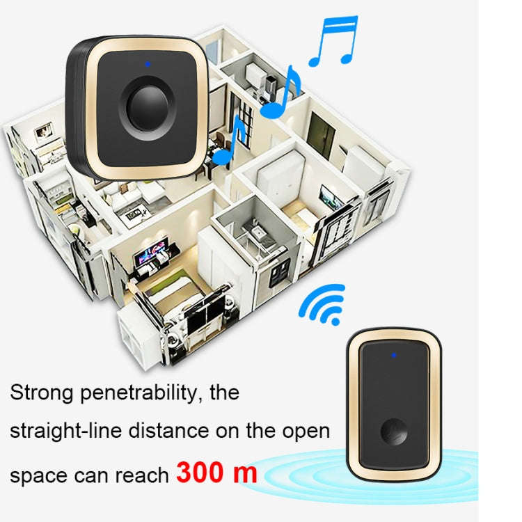CACAZI A58 1 For 1 Smart Wireless Doorbell without Battery, Plug:UK Plug(Black Gold)