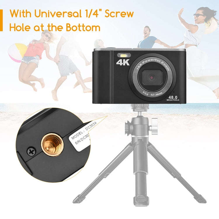 DC303A 2.8-Inch 4K 16X Zoom HD Digital Camera Mini Children Photography Camera EU Plug(Black)