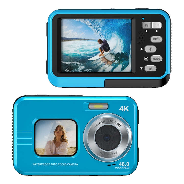WDC901 3.5m Waterproof 48MP HD Dual Screen Outdoor Sports Digital Camera EU Plug(Blue)
