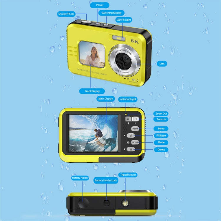 WDC901 3.5m Waterproof 48MP HD Dual Screen Outdoor Sports Digital Camera EU Plug(Blue)