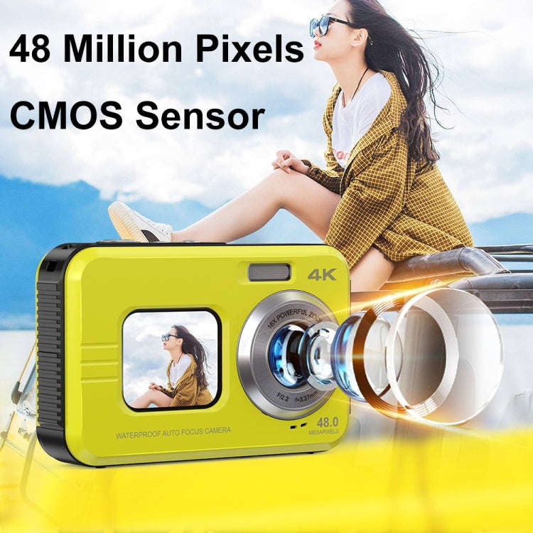 WDC901 3.5m Waterproof 48MP HD Dual Screen Outdoor Sports Digital Camera EU Plug(Yellow)