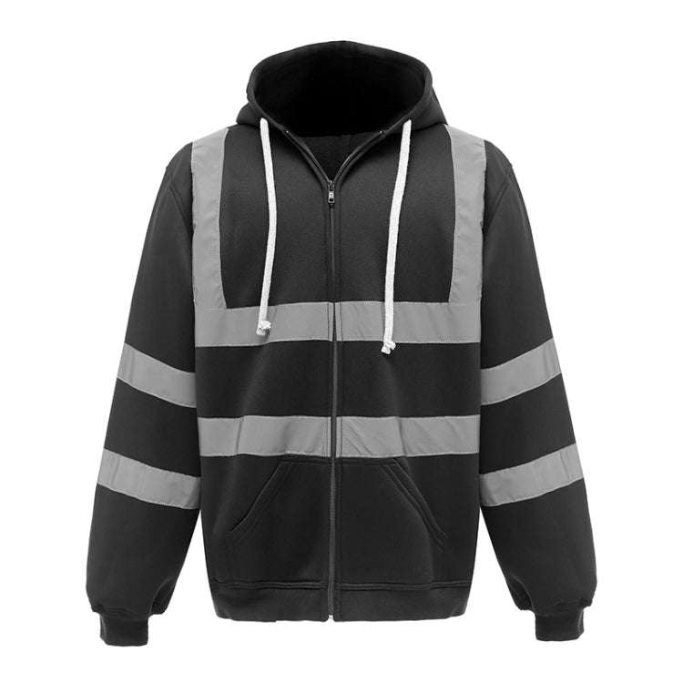 Reflective Hooded Zipper Sweatshirt Outdoor Sports Fleece Reflective Clothing, Size: M(Black)