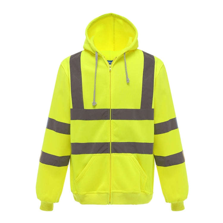 Reflective Hooded Zipper Sweatshirt Outdoor Sports Fleece Reflective Clothing, Size: L(Fluorescen...