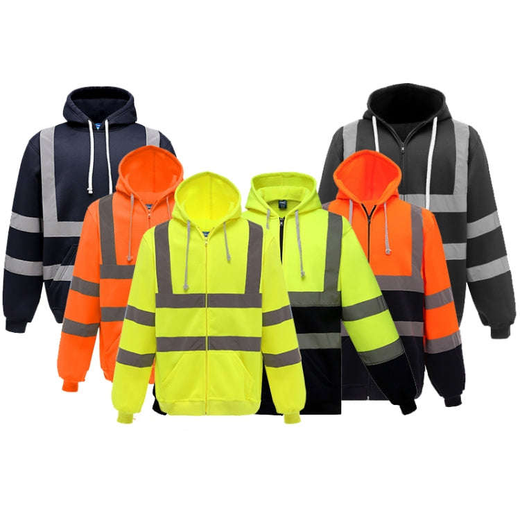 Reflective Hooded Zipper Sweatshirt Outdoor Sports Fleece Reflective Clothing, Size: S(Fluorescen...