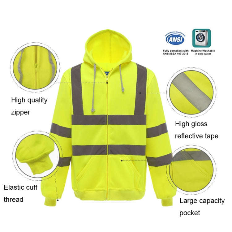 Reflective Hooded Zipper Sweatshirt Outdoor Sports Fleece Reflective Clothing, Size: XXL(Black)