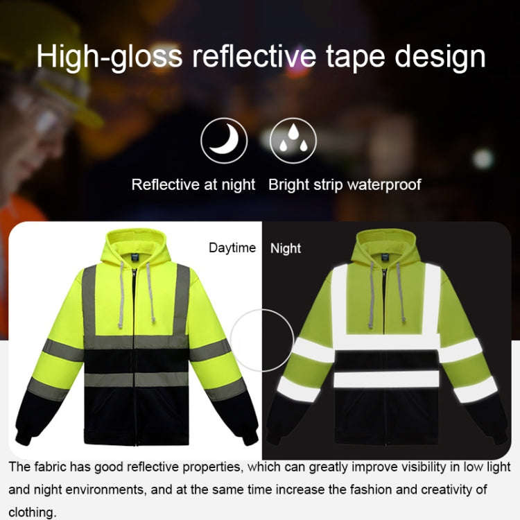 Reflective Hooded Zipper Sweatshirt Outdoor Sports Fleece Reflective Clothing, Size: L(Fluorescen...
