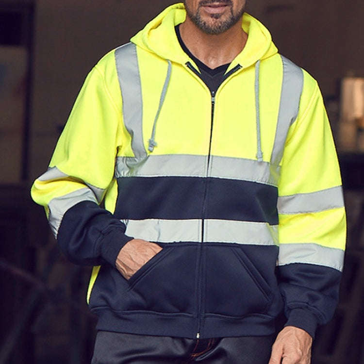 Reflective Hooded Zipper Sweatshirt Outdoor Sports Fleece Reflective Clothing, Size: S(Fluorescen...