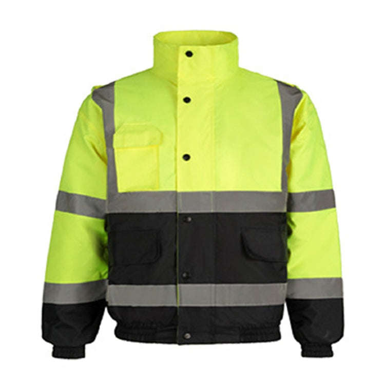 Winter Warm Waterproof Short Multi-pocket Reflective Cotton Jacket, Size: XL(Yellow+Navy Blue)