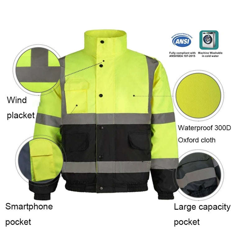 Winter Warm Waterproof Short Multi-pocket Reflective Cotton Jacket, Size: M(Orange+Navy Blue)