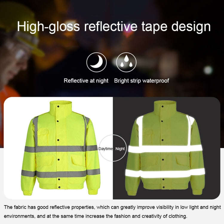 Winter Warm Waterproof Short Multi-pocket Reflective Cotton Jacket, Size: L(Yellow+Navy Blue)