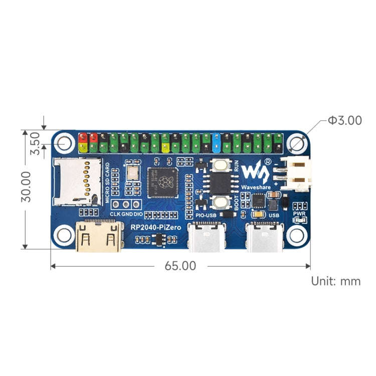 Waveshare 25506 RP2040-PiZero Development Board, Based On Raspberry Pi RP2040, 264KB SRAM And 16MB