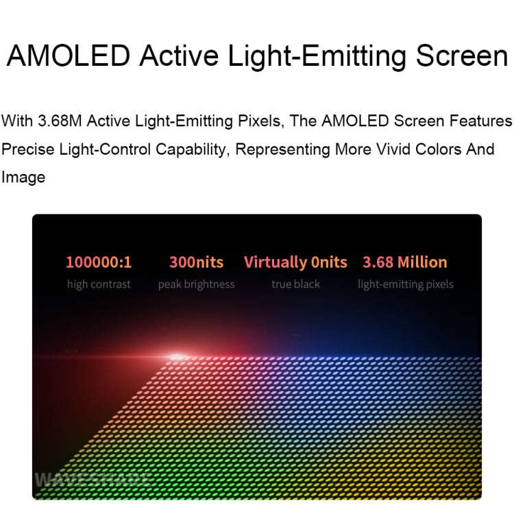 Waveshare 13.3 Inch 2K 2560×1440 HDMI/Type-C Display Interface AMOLED Touch Display(EU Plug)