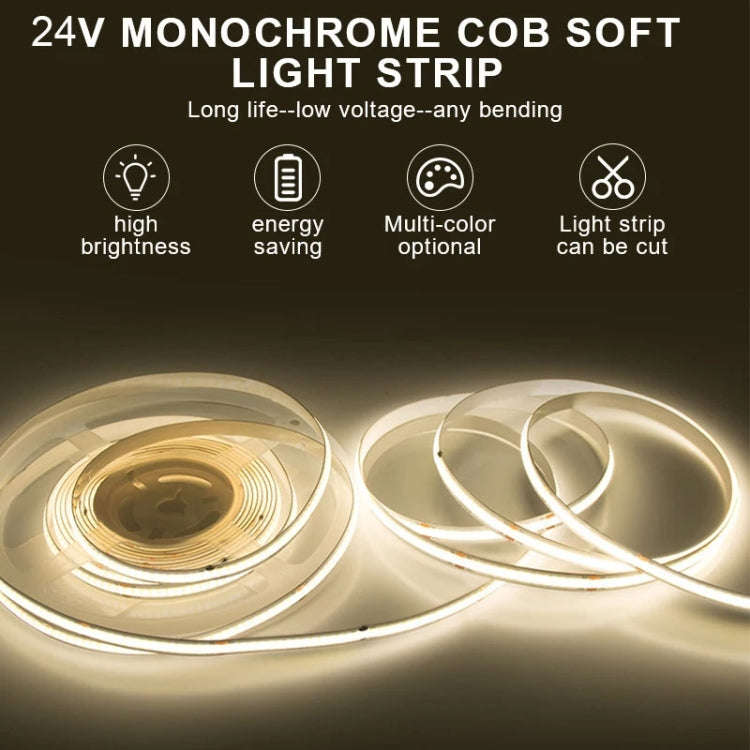 1m 24V 320 Beads 12W 8mm Wide COB Adhesive Decorative LED Light Strip, Style: Yellow(Color Monoch...