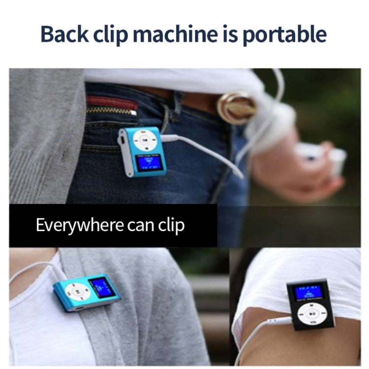 512M+Earphone+Cable Mini Lavalier Metal MP3 Music Player with Screen(Blue)