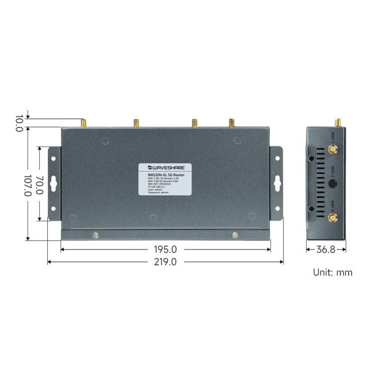 Waveshare RM520N-GL Wireless CPE Industrial 5G Router, Snapdragon X62 Onboard(EU Plug)