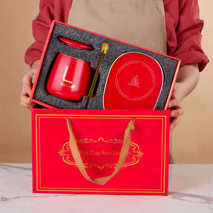 Constant Temperature Heating Smart Ceramic Coffee Cup Set, Style: USB Plug(Red+Gift Box)