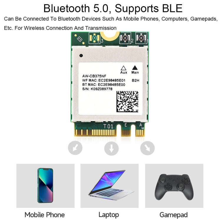 Waveshare 24780 AW-CB375NF 2.4G/5GHz Dual-Band WiFi 5 Wireless NIC, RTL8822CE-CG Core, Supports BLE