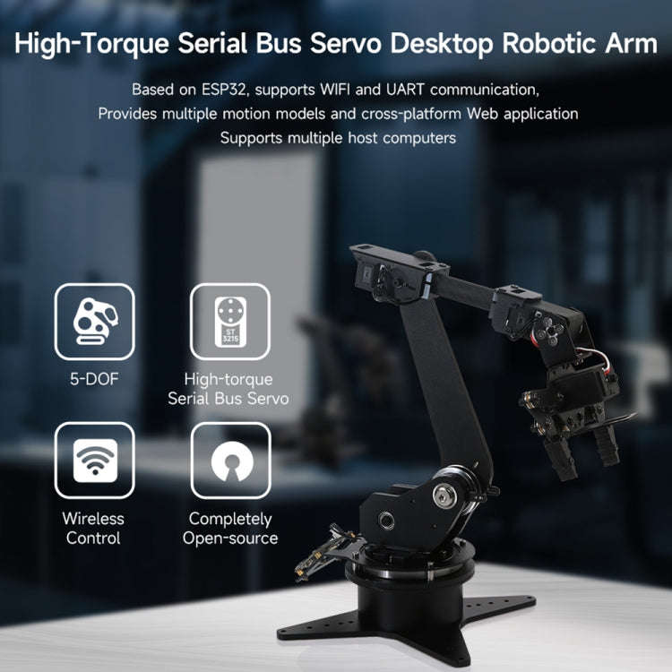 Waveshare High-Torque Serial Bus Servo, Desktop Robotic Arm Kit, Based On ESP32, 5-DOF, Plug:UK Plug