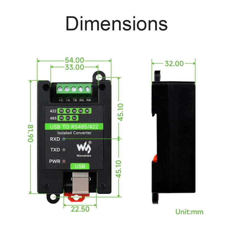 Waveshare 23949 USB To RS485/422 Isolated Converter, FT232RL And SP485EEN