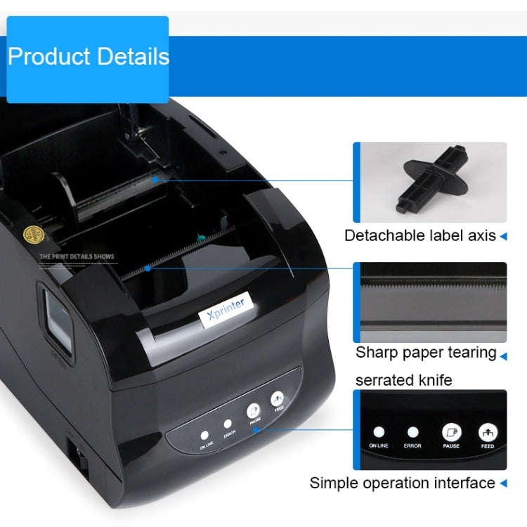 Xprinter XP-365B 80mm Thermal Label Printer Clothing Tag Supermarket Barcode Printer, Plug: US Pl...
