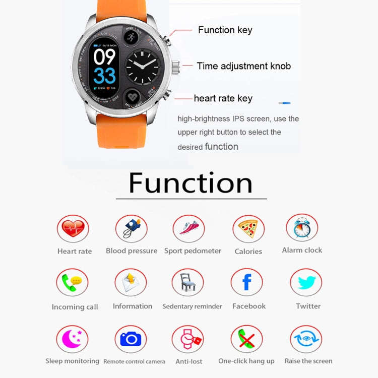 T3 Dual Display Smart Watch For Men IP68 Waterproof Fitness Bracelet 15 Days Standby Business Sma...