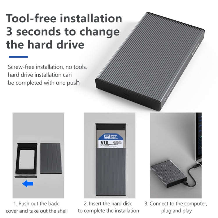 Blueendless 2.5 inch Mobile Hard Disk Box SATA Serial Port USB3.0 Free Tool SSD, Style: MR23F -A ...