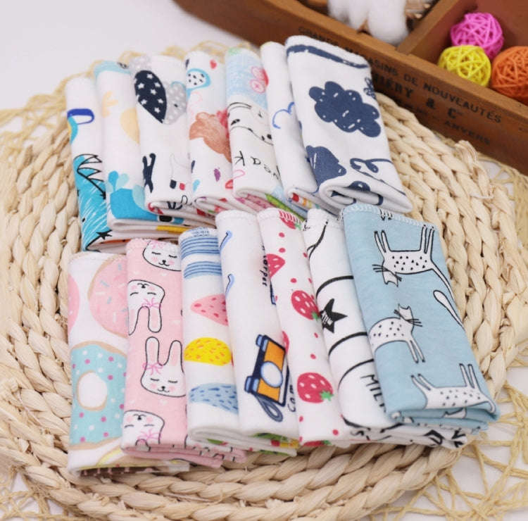 10 PCS Baby Cotton Saliva Handkerchief Cartoon Small Square Face Towel Color Random Delivery(Colo...