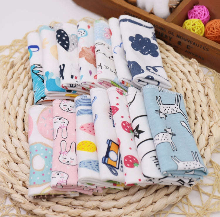 10 PCS Baby Cotton Saliva Handkerchief Cartoon Small Square Face Towel Color Random Delivery(Colo...