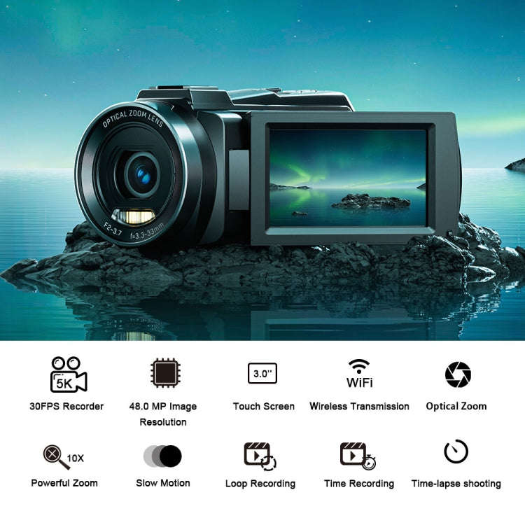 HDV265K 5K 30FPS 3.0-Inch HD Digital 3X Optical Zoom Outdoor Sports DV Camera US Plug(Black)