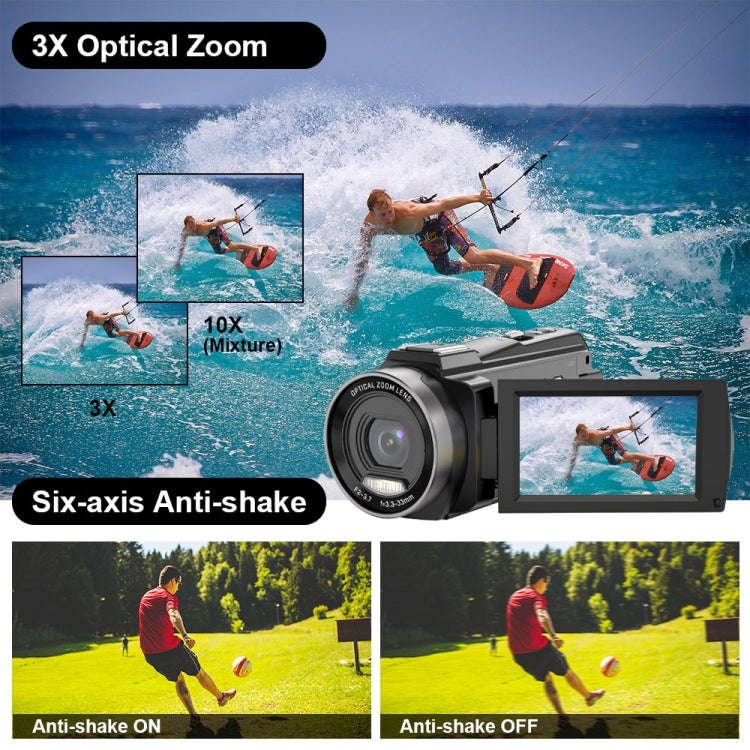 HDV265K 5K 30FPS 3.0-Inch HD Digital 3X Optical Zoom Outdoor Sports DV Camera EU Plug(Black)