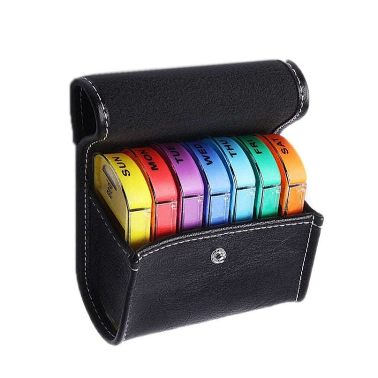 Notebook-Style 28-Compartment Portable Pill Box&Leather Bag(Black)