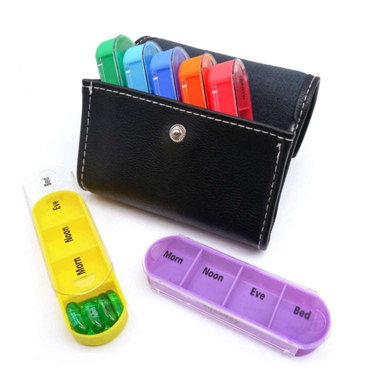 Notebook-Style 28-Compartment Portable Pill Box&Leather Bag(Black)