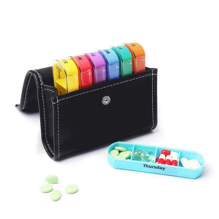 Notebook-Style 28-Compartment Portable Pill Box&Leather Bag(Brown)