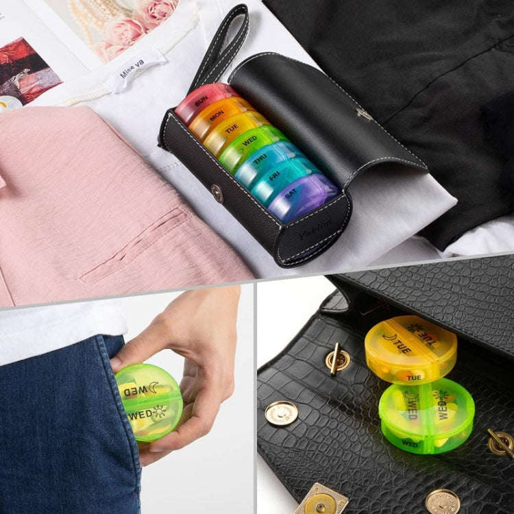 One Week Use Portable Plastic 14-Compartment Pill Box Leather Bag(14x7.5x6.5cm)