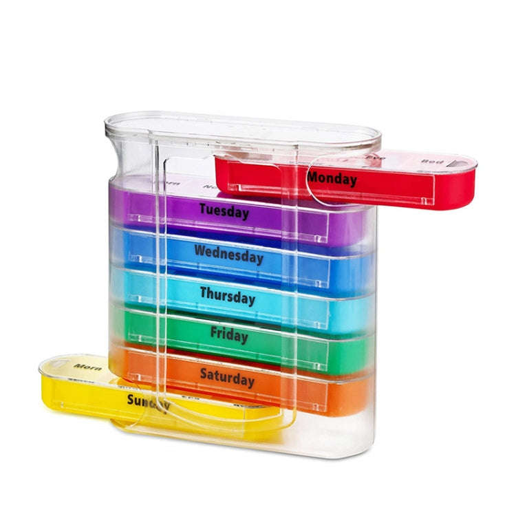 One Week Use 28-Compartment Portable Drawer Type Moisture-Proof Medicine Box(White Transparent)
