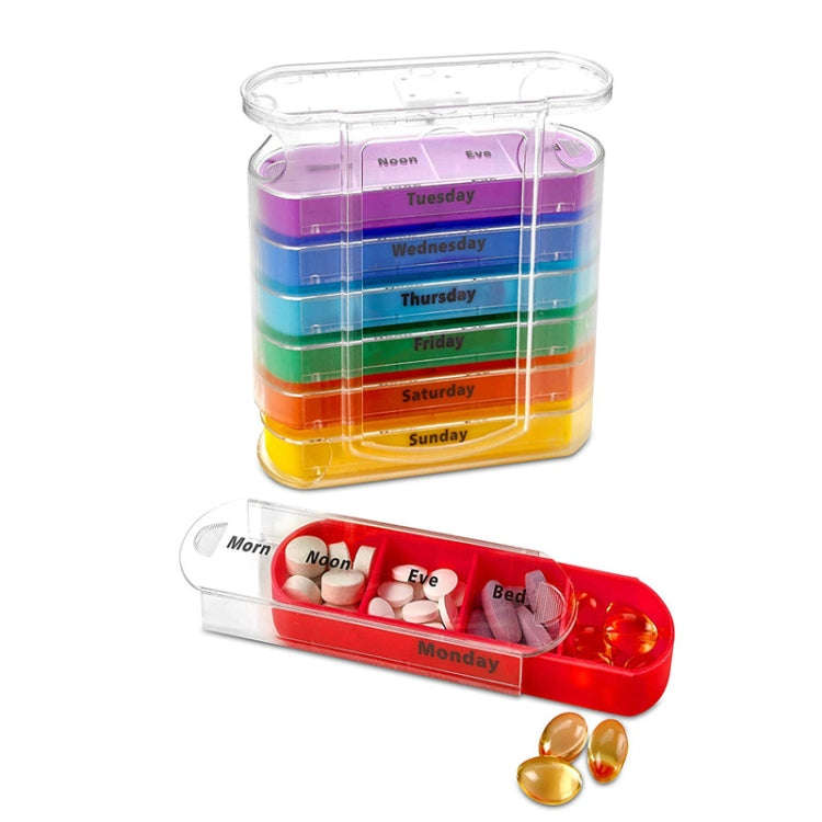 One Week Use 28-Compartment Portable Drawer Type Moisture-Proof Medicine Box(White Transparent)