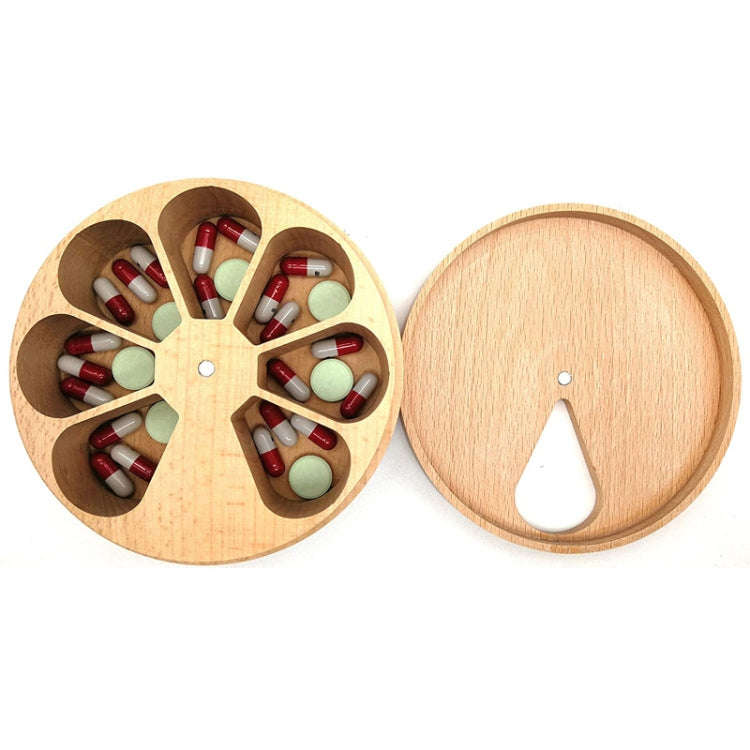 Wooden 7-Compartment Medicine Box Kitchen Storage Container(11x11x3cm)