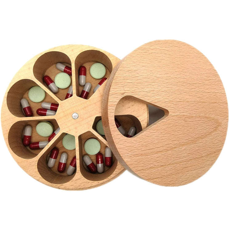 Wooden 7-Compartment Medicine Box Kitchen Storage Container(11x11x3cm)